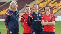 Scotland coach Anna Signeul with Joanne Love, Gemma Fay and Megan Sneddon