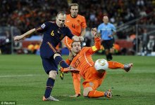 So close: Holland were beaten by Andres Iniesta's goal for Spain in the 2010 World Cup final